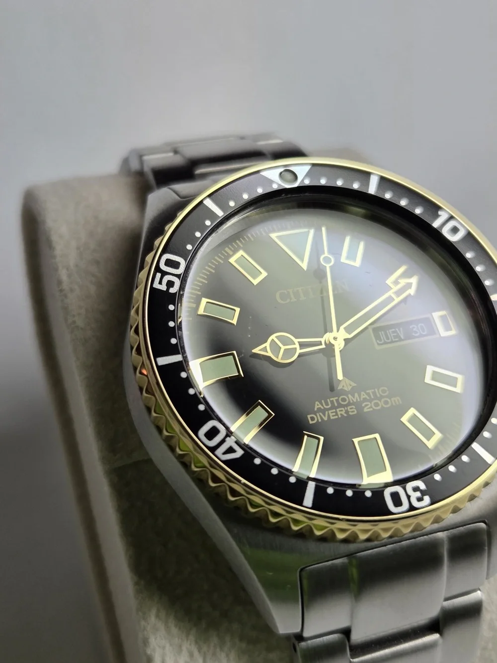 Citizen Black Dial Stainless Steel Diver Watch with Gold Accents